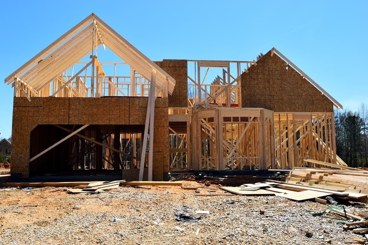 Wood framing of a house under construction